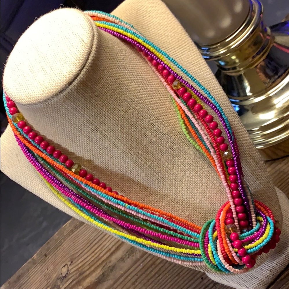 Rainbow beaded adjustable knot necklace